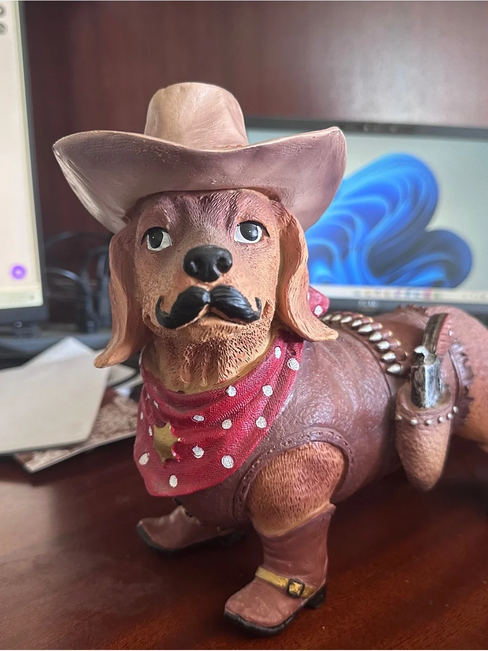 Western Cowboy Weiner Dog Figurine Red Bandana - Unbranded
